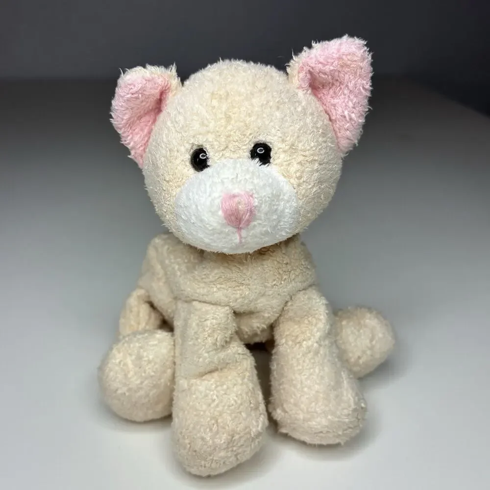 Vintage Russ Berrie Luv Pets Tabbies Cream Cat Plush 5” White Beanie Stuffed Toy